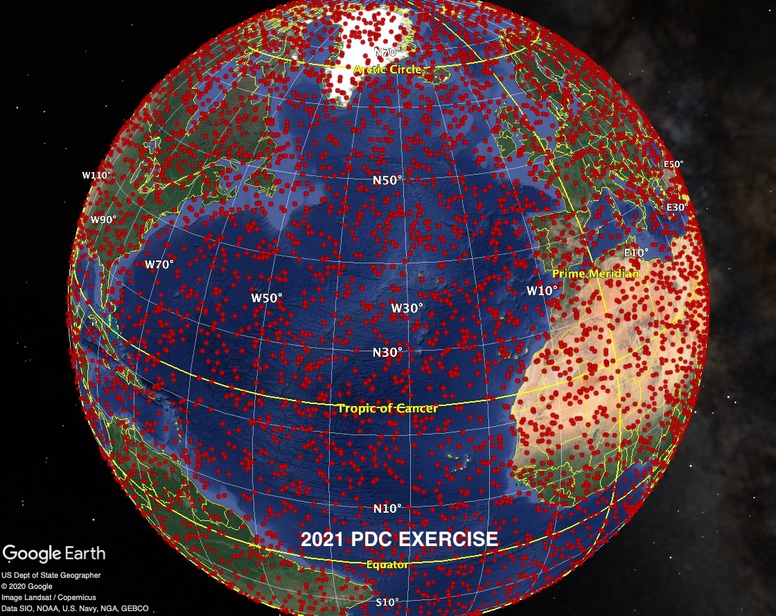 Potential impact hemisphere for 2021 PDC